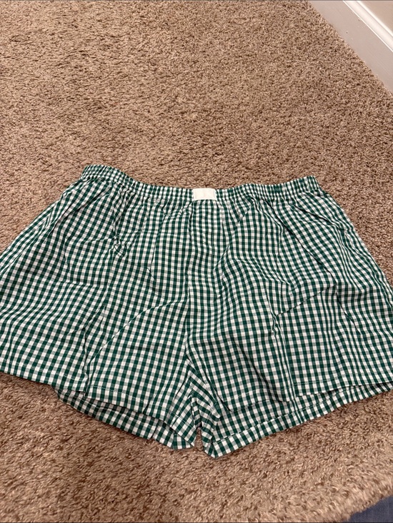 Pants - Green Gingham Button-Up Shorts